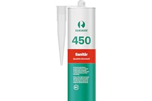 RAMSAUER 450 Sanitär 1K Silikon (Weiß) - 310ml Kartusche, ideal für Feuchträume & Nassbereiche, Lebensmittelbereich, leicht verarbeitbar, schnelle Tiefhärtung, optimale Glättbarkeit