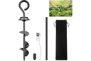 Chuiendi Dog Tie Out Stake, Heavy Duty 360°Swivel Dog Spike Spiral Stake for Yard, Beach & Camping Outside Up to 90kg - Best in Ground Anchor for Small to Large Dogs Cable, Lead or Tether, 40CM Black