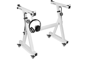 OUUTMEE Supporto per tastiera, ruote, supporto tastiera, a forma di Z, regolabile, con guida scorrevole, facile da usare (bianco)