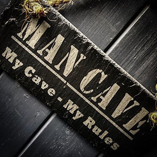 Man Cave, My Cave - My Rules Slate Hanging Sign - 25x10cm