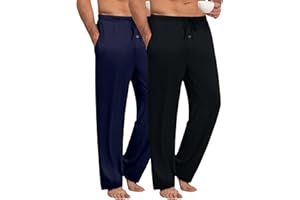 Ekouaer 2er Pack Pyjamahose Lang Herren Karierte Schlafanzughose Weich PJs 2-teiliges Pyjama Hose Set Loungewear und Nachtwäsche Karierte Hosen für Männer S-XXL