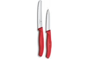 Victorinox Swiss Classic 2-częściowy zestaw noży do obierania, proste ostrze i ząbkowane ostrze, stal szlachetna, szwajcarska produkcja, kolor czerwony