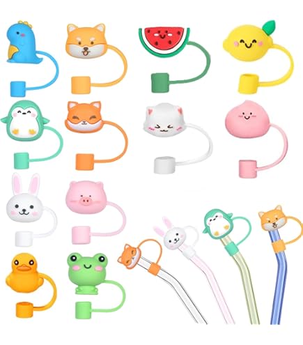 16 Copri Cannuccia In Silicone - Tappi Antipolvere Per Cannucce 6-8mm | Design Divertente E Riutilizzabili - Foto 10