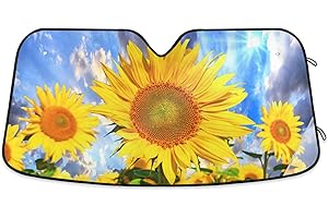 ODAWA Car Windshield Sunshade Sunflower Sky Clouds Foldable Sun Shield Blocks UV Rays Automotive Window Sunshades