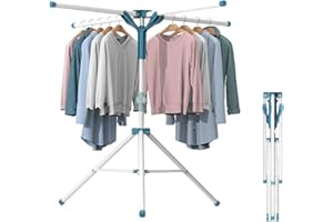 Yiomxhi Składany stojak do suszenia ubrań, składany stojak do suszenia na pranie, oszczędność miejsca, statyw suszarka na ubrania, wytrzymały stojak na ubrania ze stali nierdzewnej z 24 spinaczami do