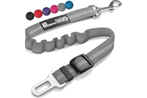 PETZANA Dog Seat Belt for Car - Adjustable Dog Car Safety Harness, Elastic Anti shock Dog Seat Belt. (Grey)