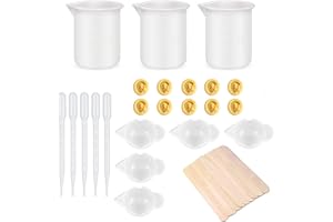 WUUOOEI 33 Pcs Herramientas para Resina Epoxi, Vasos Medidores de Silicona, Varillas de Madera para Mezclar, Cuna para Dedos, Cuentagotas Resina, Distribución Taza de Mezcla, para DIY Artesanías de Resina