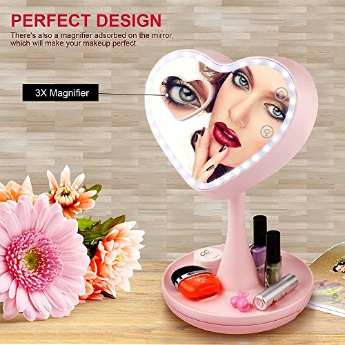 LED kosmetikspiegel,tpfocus USB wiederaufladbar makeup spiegel mit 7 Farben,3 in 1 Touch-Schalter Tischspiegel beleuchtet 180 Grad drehbar Schminkspiegel als Tischlampe&Kosmetiksaufbewahrung - 6