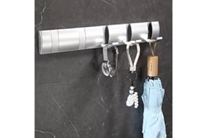 Hoquare Coat Hooks Wall Mounted with 5 Hooks, Silver Heavy Duty Floating Coat Racks, Retractable Hooks for Living Room Door Entryway for Hanging Hats, Scarves, Umbrella and Keys