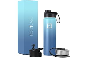 IRON °FLASK Sportwasserflasche - 22 Unzen, 3 Deckel (Auslaufdeckel), vakuumisolierter Edelstahl, heiß kalt, Moderne doppelwandige Kantine (Wellen)