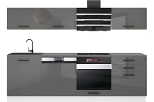B BELINI GROUP Belini - Blocco cucina Linda da da 240 cm, senza elettrodomestici con pensili e armadi, senza controsoffitti, argento lucido