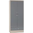 Seconique Nevada 2 Door 1 Drawer Wardrobe in Grey Gloss/Light Oak Effect Veneer