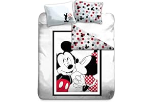 AYMAX S.P.R.L. Parure da letto Disney Topolino e Minnie, copripiumino 240 x 220 cm + 2 federe 63 x 63 cm, 100% poliestere (RXZER23)