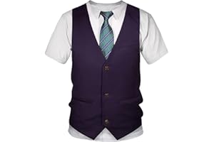 Owenqian Camisetas para Hombre,Verano de Manga Corta Streetwear Traje Falso Chaleco 3D Camiseta Moda Traje Falso Esmoquin Pajarita 3D Impreso Hombres Camisetas