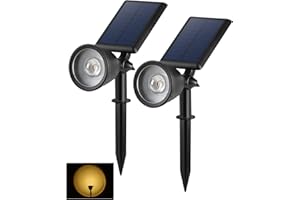 BLOOMWIN Focos LED Exterior Solares - 2 Pack Luz Solar Exterior Jardín Blanco Cálido Impermeable IP65, Lamparas de Césped Foco Proyector Suelo con Estaca Iluminación Jardineria Árboles Plantas Patio