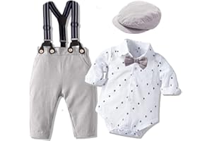 VOLUNBOY Bebe Garçon Costume Gentleman, Noeud Papillon Chemise Carreaux + Pantalon 4 Pièces
