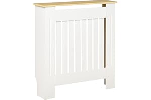 HOMCOM osłona na kaloryfer osłona grzejnika grzejnik pokrywa grzejnika demontowana MDF płyta wiórowa kolor biały + dąb 78 x 19 x 83 cm