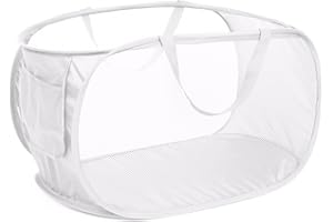 Diggoour Cesto portabiancheria pieghevole resistente, in rete, con pratica tasca, cesto per vestiti pieghevole con manici rinforzati per il trasporto, per lavanderia, bagno, camera dei bambini o