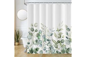 ‎UIIOOAZY Duschvorhang Eukalyptus, Uiiooazy Duschvorhang Grün Blätter Aquarell Pflanzen Motiv Duschvorhäng Badezimmer Anti Schimmel Wasserdicht Polyester Waschbar Blickdicht Bad Vorhang mit 12 Haken 180Bx180Hcm