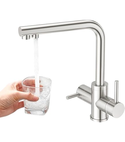 BRITA 3-weg keukenkraan met waterfiltersysteem P 1000 – keukenkraan, vierkant van geborsteld roestvrij staal voor minder kalk en de beste smaak
