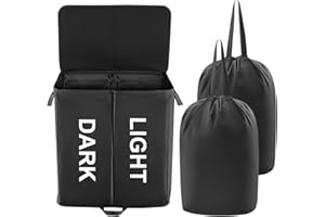 Lifewit 125L Podwójny Kosz Na Pranie Z Pokrywą I Wyjmowanymi Torbami na Pranie, Duży Dzielony Kosz, Składany Kosz Na Pranie 2 Sekcje Z Uchwytami Do Sypialni, Łazienki, Akademika, Pralni, Czarny