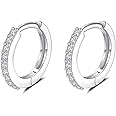 Silver Hoops Earrings for Women, S925 Sterling Silver Small Hoop Earrings│Tiny Sleeper Huggie Earrings for Girls│Tragus Mini AAA Cubic Zirconia Silver Hinged Hoop Earrings for Men
