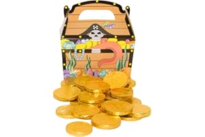 ‎OYOY 170g Goldmünzen aus Milchschokolade plus 1x Piraten-Schatzkiste aus Karton I ca. 25 Stück I Fair Trade Kakao I Ideal als Mitgebsel und für Kindergeburtstage