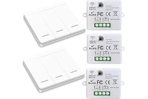 DieseRC Bezprzewodowy włącznik światła, 86 panel ścienny, przełącznik bezpieczeństwa RF i kontroler odbiornika przekaźnika 10 A, bez okablowania, łatwa instalacja, do świateł o mocy do 1500 W