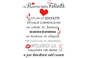 VINFUTUR Adesivi da Parete Italiano Adesivi Murali Wall Stickers “La Ricetta della felicità” Decorazione DIY per Parete Muro Fai da Te Wallpaper