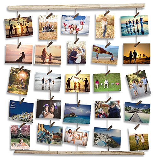 MOVEONSTEP Multi Photo Frames/Picture Frames for Wall Hanging Display - Collage Photo Frames with 5 Lines and 30 Pegs for Home Party Bedroom Wall Decorations-Deep Color