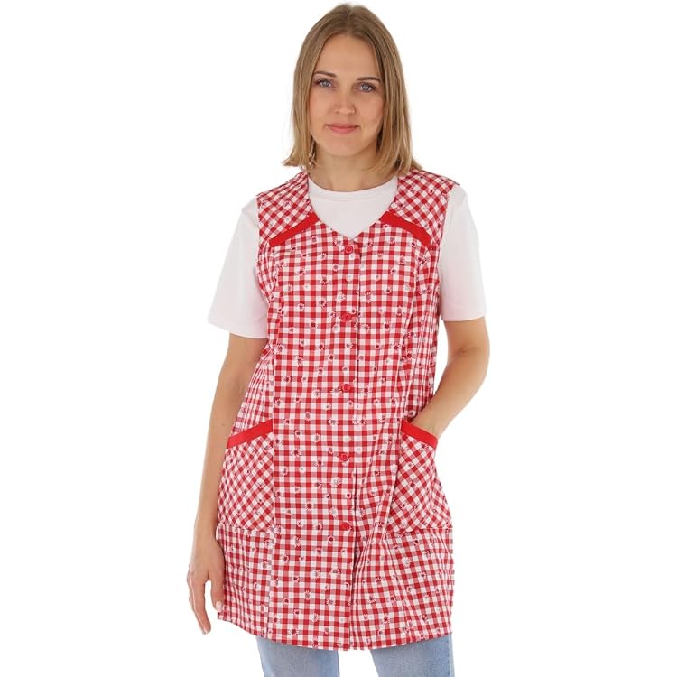 Charmance - Tablier Sans Manches Boutonné - Taille 44, Couleur Violet Uni - En Polyester/coton, 2 Poches