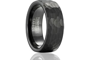 SOXEMAN Anello da uomo in tungsteno stile retrò industriale a martello piatto (larghezza 8 mm, nero o argento antico)