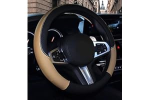 MAYCO BELL Microfibre Leather Steering Wheel Cover Wavy Line Splice X-Stitch Beige