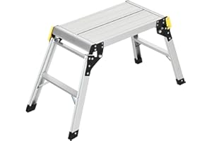 ‎DURHAND DURHAND Arbeitsplatform, Trittleiter mit Sicherheitsriegel, klappbare Haushaltsleiter mit 2 Stufen, Klappleiter, Trittbank bis 150 KG Belastbar, Tritthocker aus Aluminiumlegierung, Silber