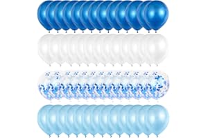 O-Kinee Ballon Bleu et Blanc,60 pcs Bleu Confetti Ballon,Ballon Bleu,pour Garcon Anniversaire Happy Birthday Bapteme Communion Mariage Deco de Fête (Bleu)