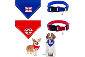 BIPY Lot de 2 bandanas pour Chien Union Jack réglables avec clochettes - Petit Drapeau Britannique - Bandana Triangle Doux pour Chiens patriotiques et Chats de Petite et Moyenne Taille