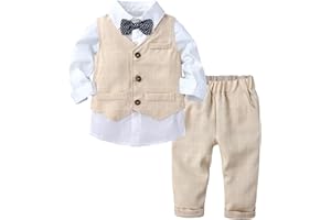 Aiihoo Costume Mariage Enfant Costume Bebe Garçon d'honneur 3pcs Chemise+ Gilet+Pantalons Ensemble de Costume Soirée Cérémonie 9 Mois-5 Ans