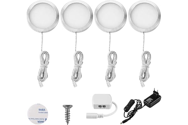 Lightess Lampe de Placard led 4er Éclairage Sous Meuble Lumière Armoire Vitrine Spot Encastrable pour Cabinet Penderie Cuisine Entrée Couloir Toilette Blanc Chaud