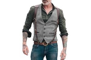 BYLUNTA Herren Hunting Tweed Weste Vintage Retro V-Hals Hochzeit Geschäft Slim Fit Party Wolle S-3XL