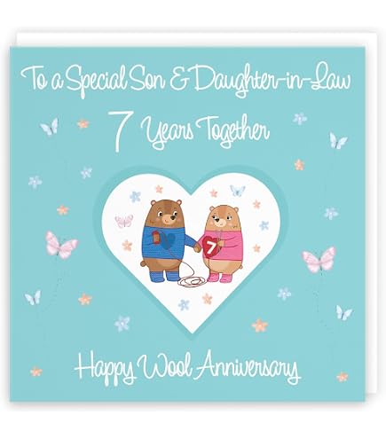 Daughter and Son in Law 7th Anniversary Card - 'to A Wonderful Daughter & Son in Law' - '7 Years' - 'happy Wool Anniversary' - Milano - New Zealand