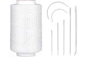NAMNER 250M Leather Waxed Thread, 150D Sewing Waxed Thread Cord with Leather Needles, Upholstery Repair Sewing Thread Kit for Bookbinding, Shoe Repairing, Leather Projects, White
