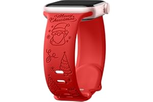 Mastten Weihnachten Armband Kompatibel mit Apple Watch Armband 38mm 40mm 41mm 42mm 44mm 45mm 46mm 49mm, Weiches Silikon Band für iWatch Series 10 9 SE 8 7 6 5 4 3 2 1, Weihnachten Gravur - Rot