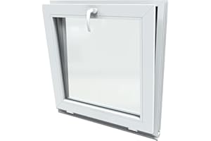 LORAC | Ventanas basculantes, marco y accesorios, doble acristalamiento, construcción robusta para sótanos y garajes, antiestático, protección antirrobos, PVC, blanco, 500 x 500 mm