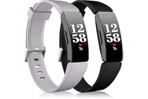 Vobafe 2 Pack Strap Compatible with Fitbit Inspire Straps, Soft Silicone Sport Replacement Wristband for Fitbit Inspire HR/ 2/Ace 2 Women Men, Large Black/Grey