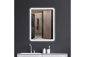 baklon Espejo de pared LED para baño con iluminación, 60 x 40 cm, con interruptor táctil y sin vaho, IP65, muy resistente al agua, 3 temperaturas de color, IP65, bajo consumo A++