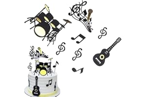 BINLHY 8 Pcs Music Notes Cake Toppers Musical Theme Birthday Party Supplies Music Notes Cupcake Toppers Guitar Cake Toppers for Anniversary/Bridal/Engagement Cake Decorating