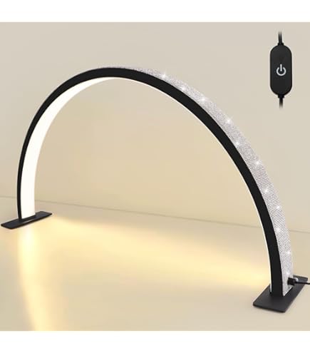 Adonafy Desktop halve maanlamp voor nagels: 73 cm (29 inch), led, halve maan, wimperlamp met telefoonhouder, 3 kleurmodi en 10 helderheidsniveaus, instelbaar, halve maanlicht voor nagelstudio