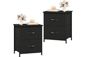 ‎SOMDOT Somdot Nachttisch 2er Set, Beistelltisch Schwarz mit 2 Schubladen aus Stoff, Nachtschrank mit Metallrahmen, Nachtkästchen, Kleiner Schrank für Schlafzimmer Wohnzimmer Kinderzimmer