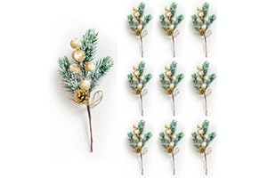 RXXR 10 bacche di fiocco di neve, bacche di Natale artificiali, pigne per composizioni floreali, ghirlanda fai da te, decorazioni per albero di Natale (oro)