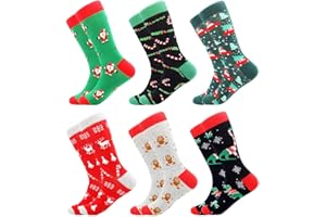 BISOUSOX Calcetines Navideños Hombres Mujeres Regalo para Hombres 6 Pares Christmas Socks 39-46 Algodón Calcetines Divertidos árbol de Navidad Papá Noel